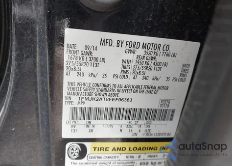 2015 Ford Expedition El Limited из США, поврежденный, VIN 1FMJK2AT8FEF06363